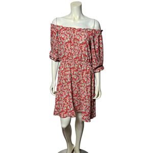 LOFT Outlet Petite Red Floral Off Shoulder Elastic Waist Dress Size 8